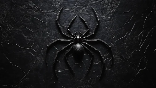 Glossy biomechanical spider on textured black slate surface