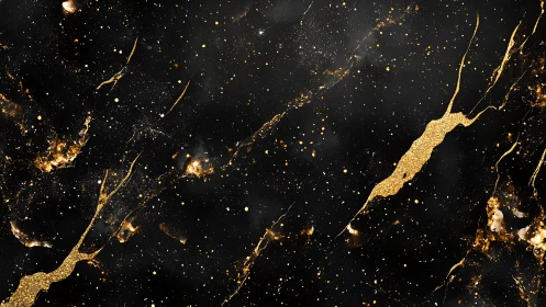 Black marble galaxy texture with luminous gold fissures.