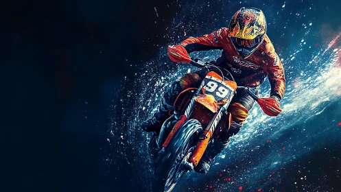 Roaring dirt bike rush in a storm of color and motion.
