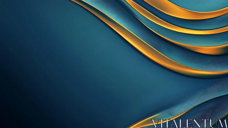 Elegant Abstract Waves with Gold and Teal 3D Digital Art Style.