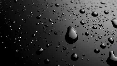 Micro water droplets on glossy black surface under directional lighting