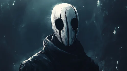 Mysterious masked wanderer in a moody midnight haze.