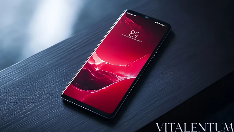 Modern Smartphone with Red Abstract Wallpaper Display.