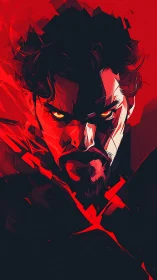 Angular red portrait in dynamic digital painting abstraction.