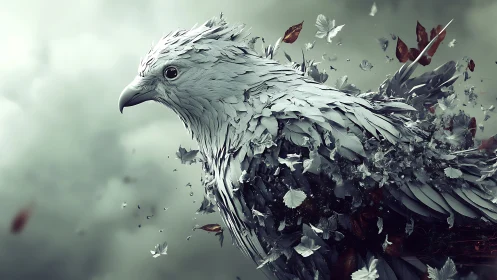 Surreal eagle dissolving into leaves in dramatic digital art style.