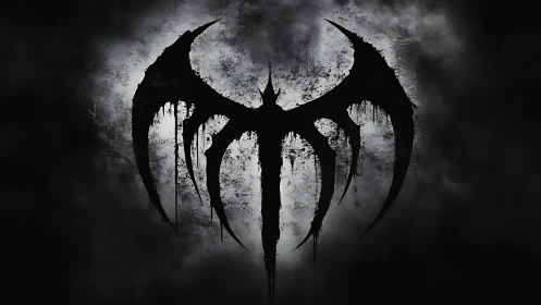 Grunge black bat emblem on textured smoky background.