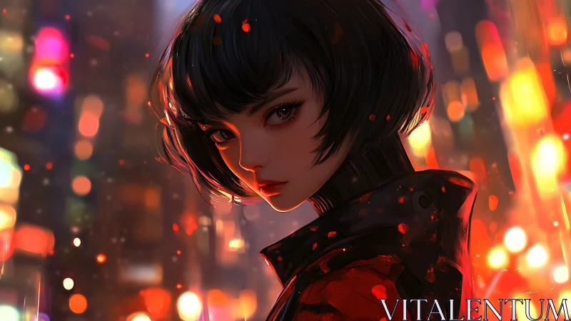 Neon-lit cyberpunk portrait with dynamic bokeh field.