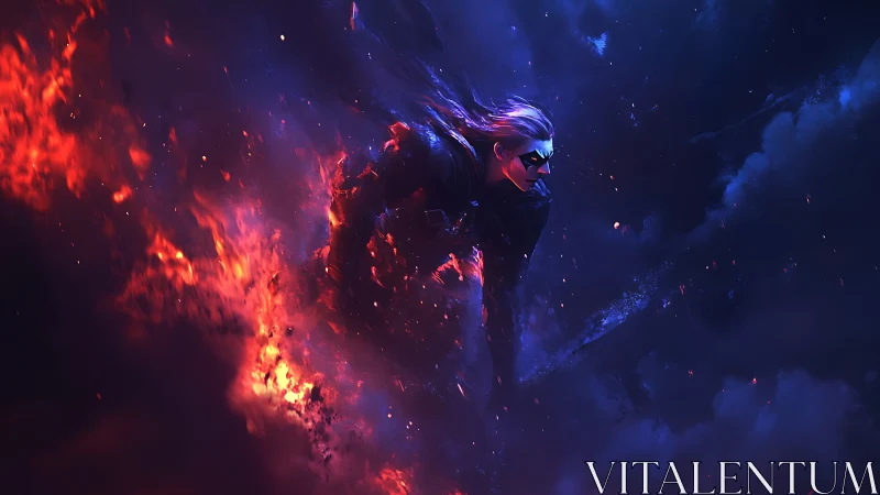 Maskborn fire runner slicing through stormlit nebulae.