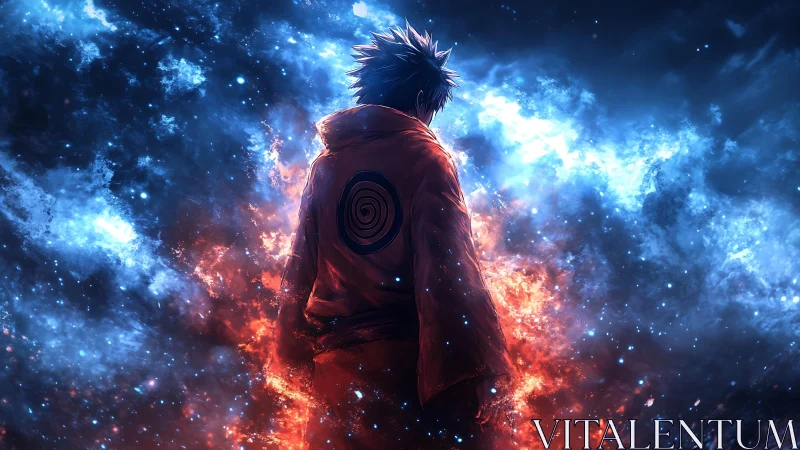 Stargazing warrior walks through twin storms of fire and ice.