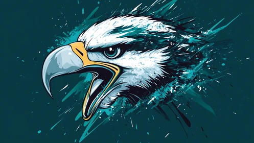 Fierce Eagle Head in Dynamic Digital Art with Splash Effects.