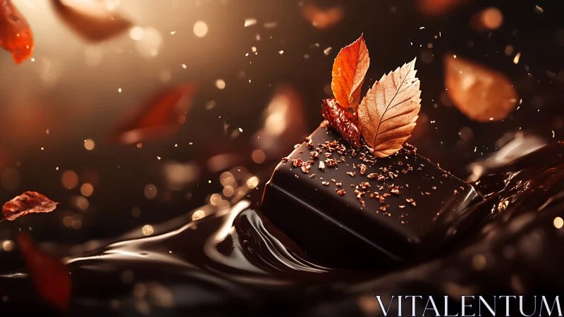 Velvety chocolate block welcomes cozy autumn leaves above