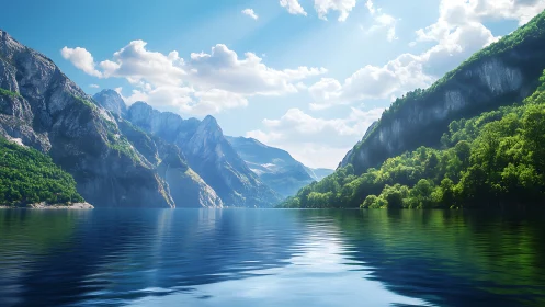 Mountain lake surrounded by cliffs and dense forests.
