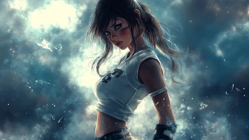 Digital warrior portrait renders dynamic backlit atmosphere