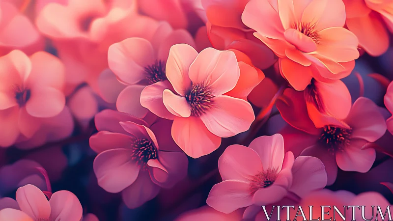 Blooming Pink Flowers in Soft Focus Light