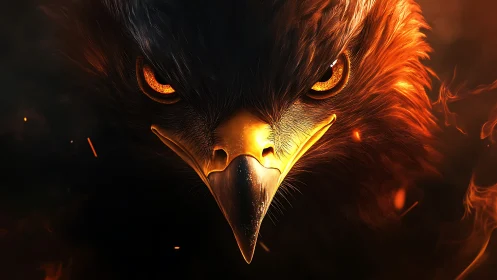 Fierce Eagle Close-Up with Fiery Effects in Dramatic Digital Art.