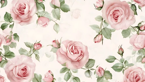 Botanical Floral Composition with Pink Hybrid Tea Roses.