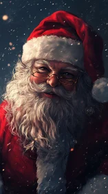 Snowlit Santa leans in, his twinkling gaze catching sparks