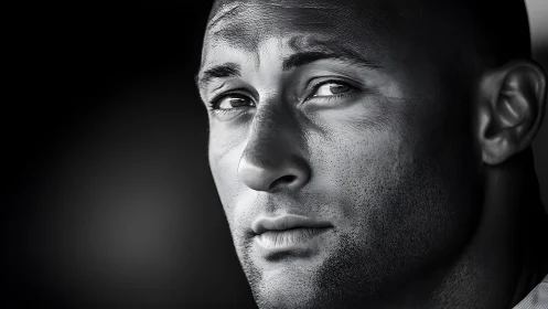 Monochrome male portrait with high-contrast facial topology.