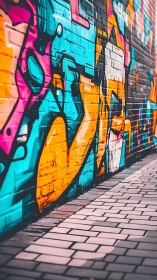 Urban graffiti wall bursts with bold neon street color.