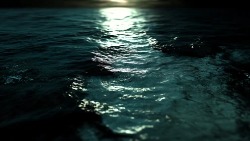 Moonlit ripples wandering across a quiet midnight sea.