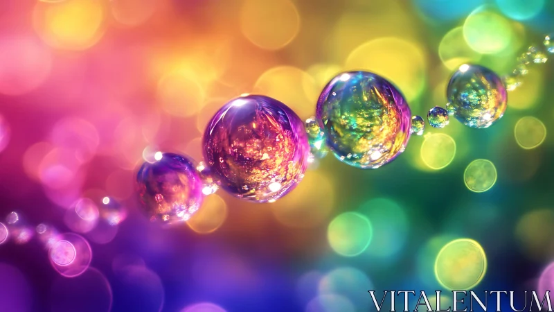 Rainbow bubbles drifting through dreamy light paths.