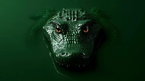 Realistic alligator head emerging from dark green water, digital art.
