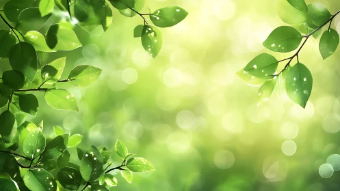 Sunlit Green Leaves with Soft Bokeh Background, Nature Style.