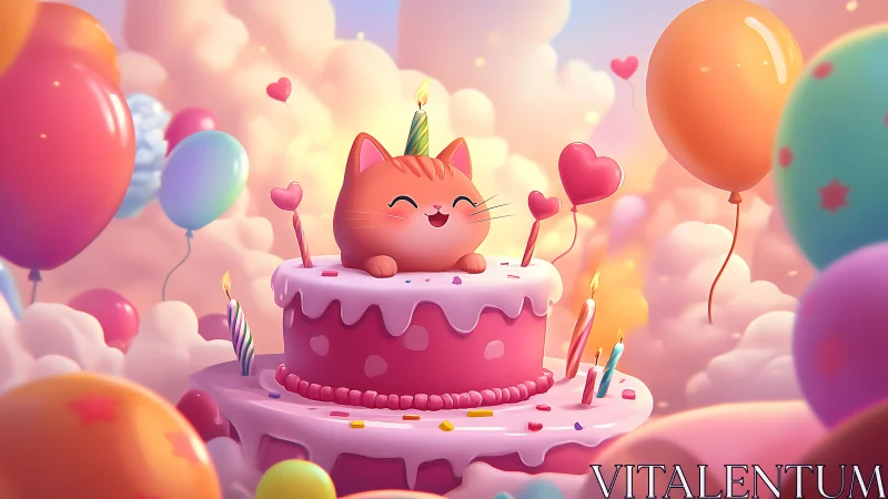 Three-Dimensional Feline Character on Tiered Confectionery Structure.