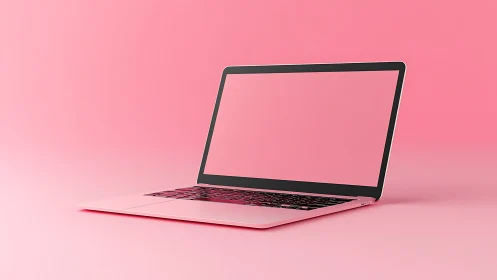 Minimalist pink ultrabook laptop on monochrome pastel backdrop