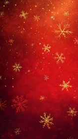 Golden snowflakes drifting through cranberry winter glow.