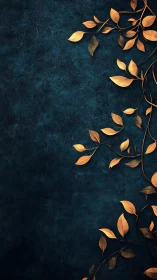 Gold botanical branches on dark blue textured background.