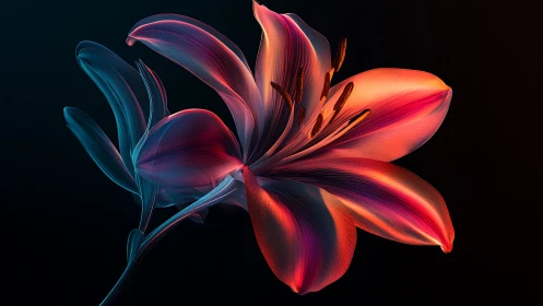 Digital flower rendered with neon gradient lighting