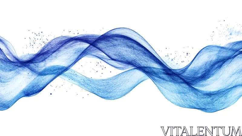 Blue translucent wave bands on white digital background.