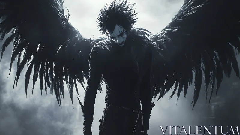 Nocturnal winged entity in high-contrast monochrome mist.