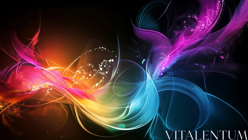 Glowing spectral ribbons swirling across deep black space.