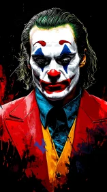 Chromatic clown portrait with high contrast vector stylization.