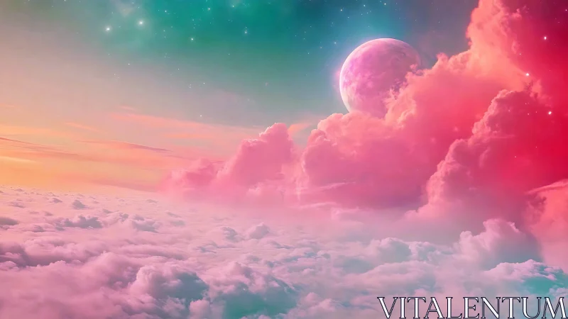 Cotton candy nebula cradles a blushing planet at dawn