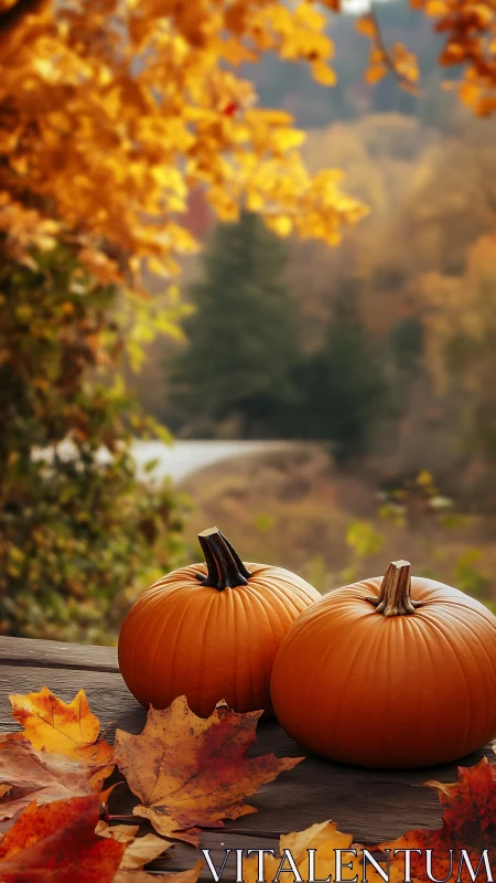 Cozy pumpkins resting on a rustic table in golden autumn light.