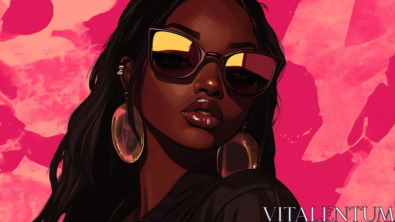 Digital portrait shows woman in sunglasses against pink backdrop