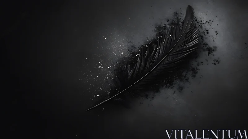 Soft black feather resting in a quiet storm of sparkles.