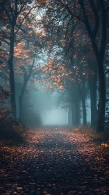 Autumn's Misty Passage Through the Forest.