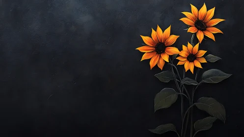 Sunflowers Against Dark Background.