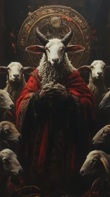 Regal horned sheep stands as a calm guardian among flock