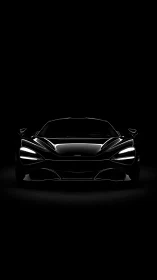 Sleek black supercar glows softly from the darkened void