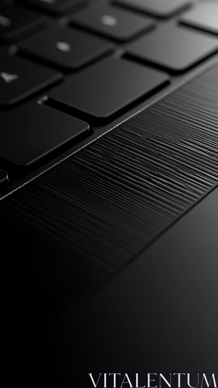 Minimalist laptop keyboard catches light on textured deck.