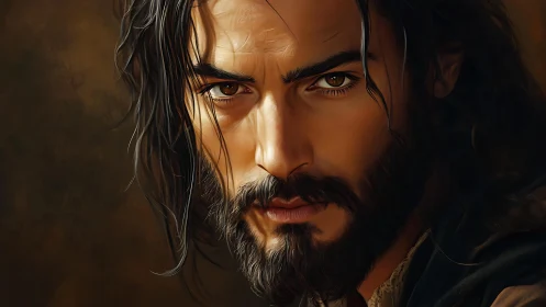 Warm brown eyes and thoughtful gaze in a rich portrait.