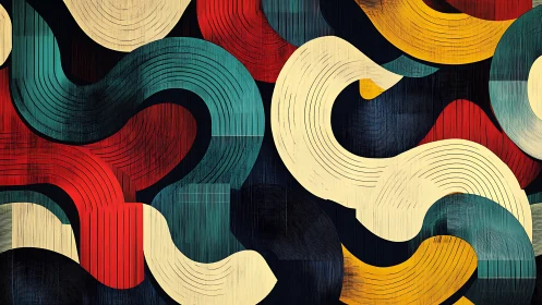 Curving chromatic ribbons in layered geometric abstraction.