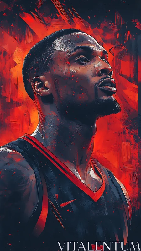 Digital portrait of basketball player on red abstract ground.