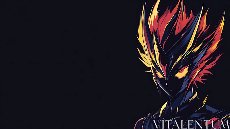 Flame-haired humanoid figure rendered in stylized vector form