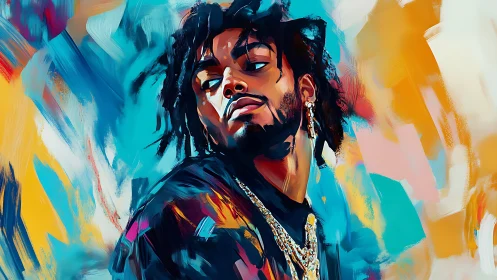 Expressive digital portrait with dynamic brushstrokes and bold chroma contrasts